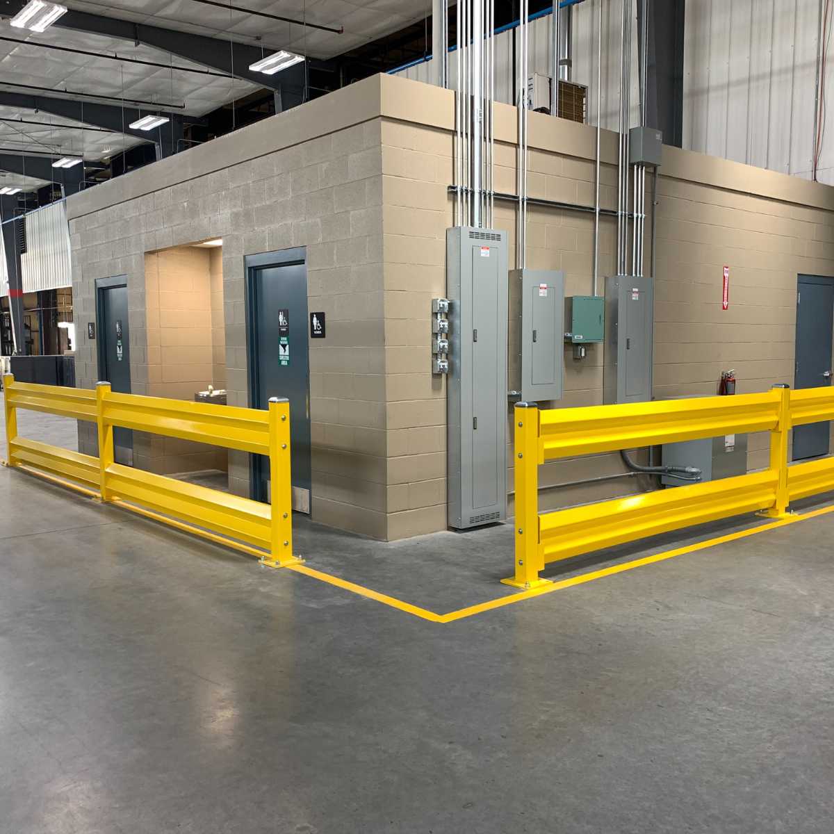 yellow double guardrail with access point