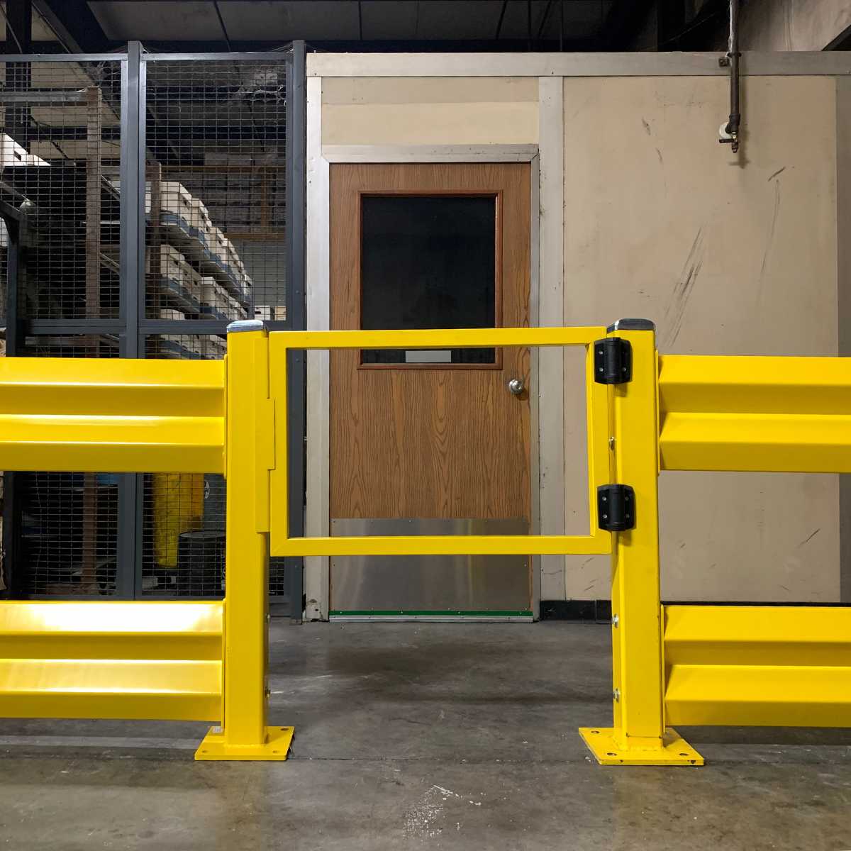 yellow guard rail hinged door