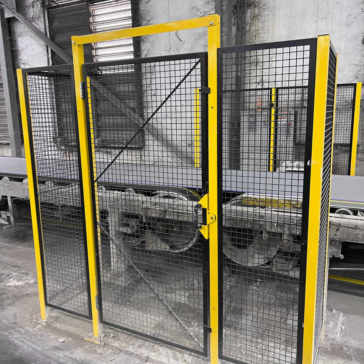 black and yellow wire mesh safety panels
